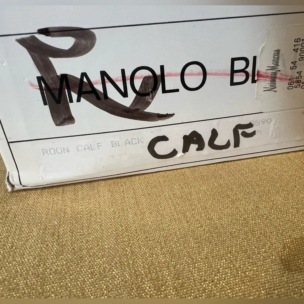 MANOLO BLAHNIK Roon Open-Toe Ankle-Wrap Sandals Black Leather High Heel 39 XE - Picture 5 of 5